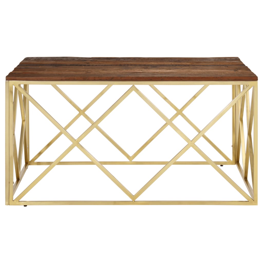 Salontafel roestvrij staal en massief bielshout goudkleurig is nu te koop bij PeponiXL, paradijselijk wonen!