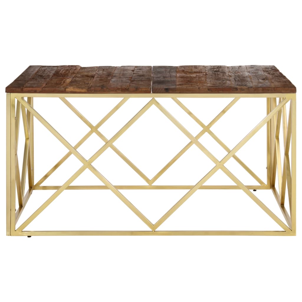 Salontafel roestvrij staal en massief bielshout goudkleurig is nu te koop bij PeponiXL, paradijselijk wonen!