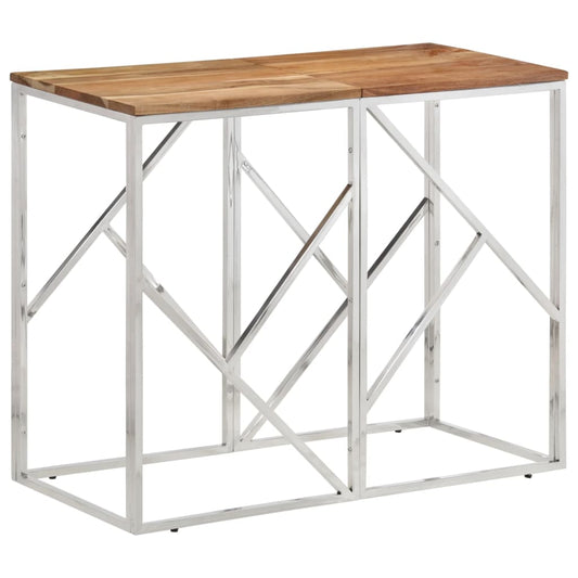 Wandtafel roestvrij staal en massief acaciahout zilverkleurig is nu te koop bij PeponiXL, paradijselijk wonen!