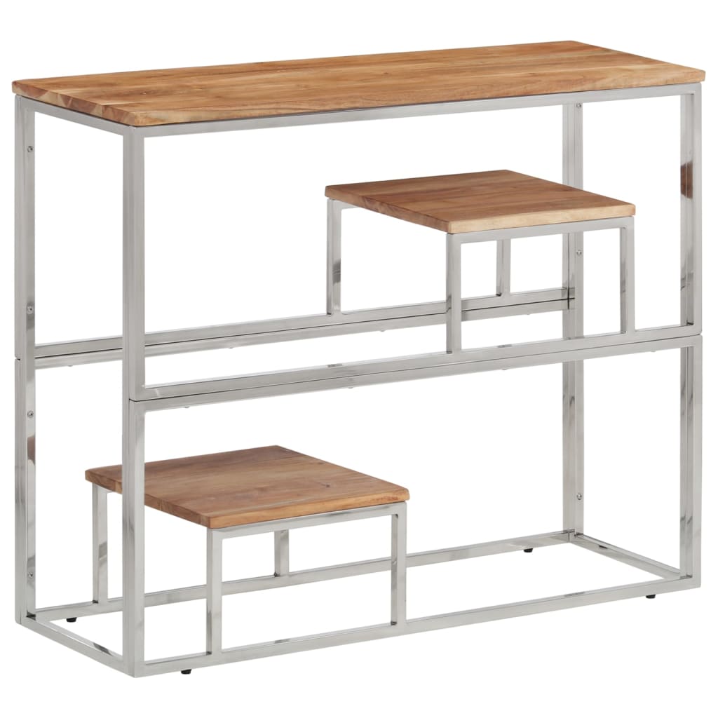 Wandtafel roestvrij staal en massief acaciahout zilverkleurig is nu te koop bij PeponiXL, paradijselijk wonen!