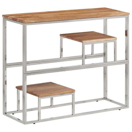 Wandtafel roestvrij staal en massief acaciahout zilverkleurig is nu te koop bij PeponiXL, paradijselijk wonen!