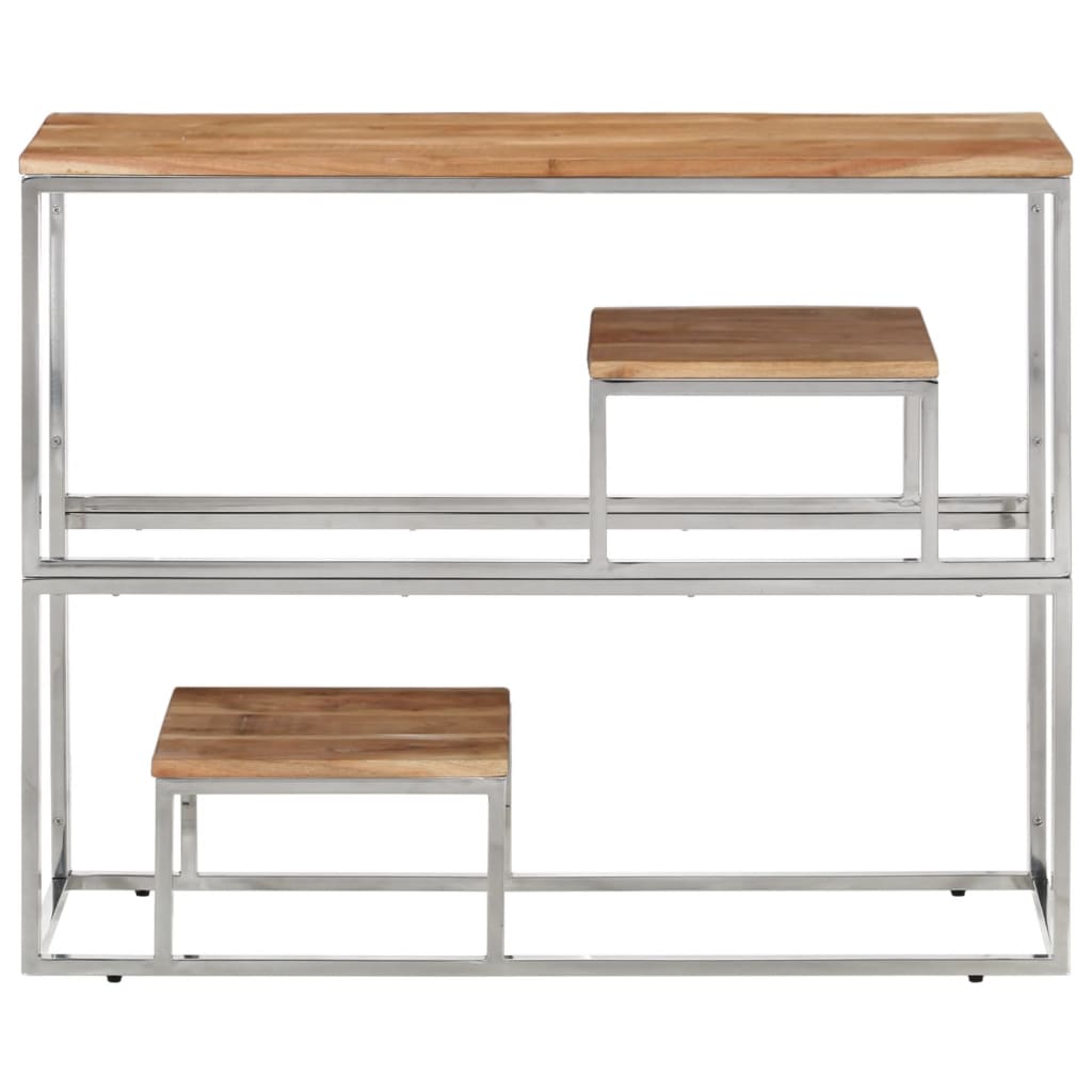 Wandtafel roestvrij staal en massief acaciahout zilverkleurig is nu te koop bij PeponiXL, paradijselijk wonen!