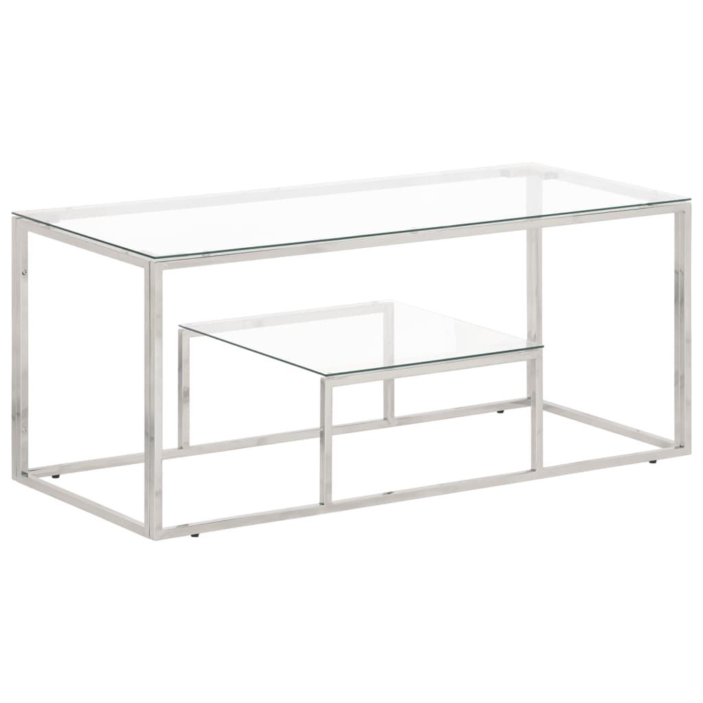Salontafel roestvrijstaal en gehard glas zilverkleurig is nu te koop bij PeponiXL, paradijselijk wonen!