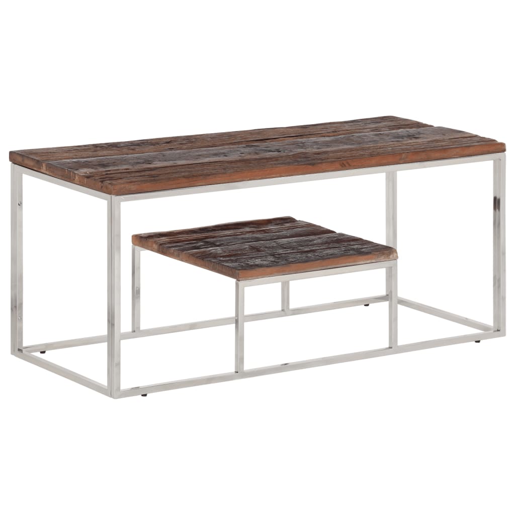 Salontafel roestvrij staal en massief bielshout zilverkleurig is nu te koop bij PeponiXL, paradijselijk wonen!