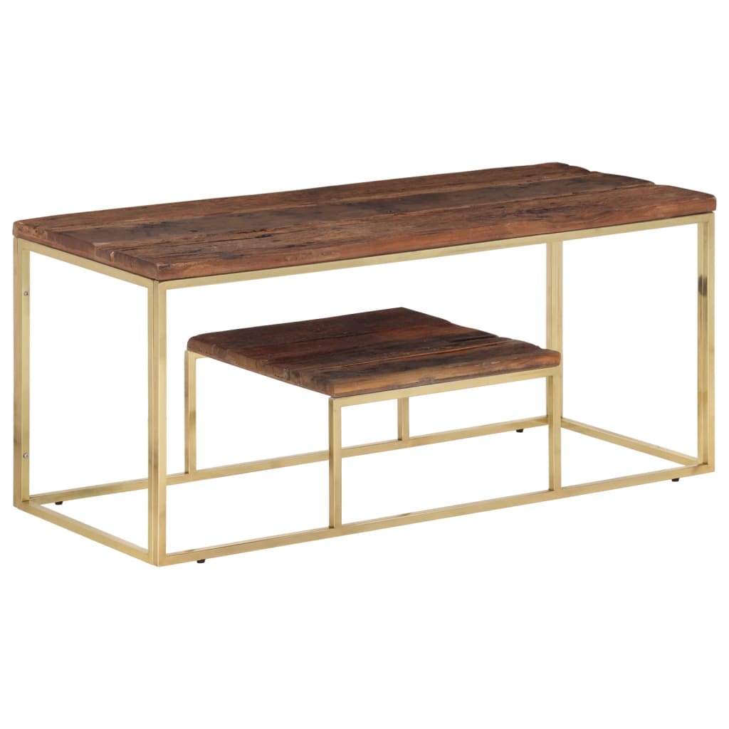 Salontafel roestvrij staal en massief hout goudkleurig is nu te koop bij PeponiXL, paradijselijk wonen!