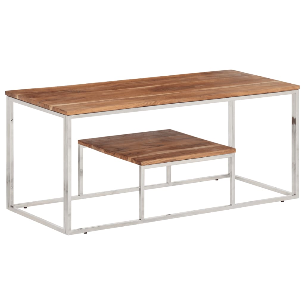Salontafel roestvrij staal en massief acaciahout zilverkleurig is nu te koop bij PeponiXL, paradijselijk wonen!