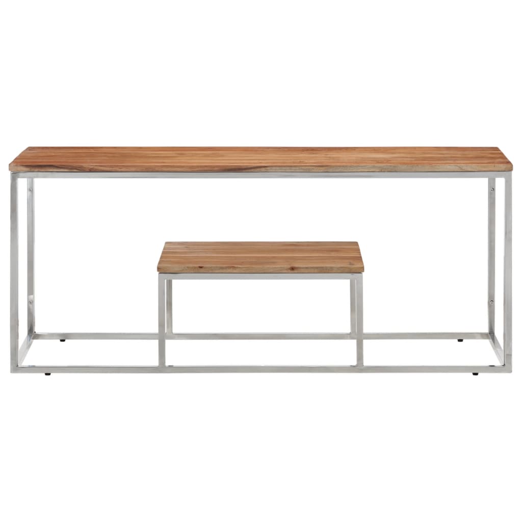 Salontafel roestvrij staal en massief acaciahout zilverkleurig is nu te koop bij PeponiXL, paradijselijk wonen!