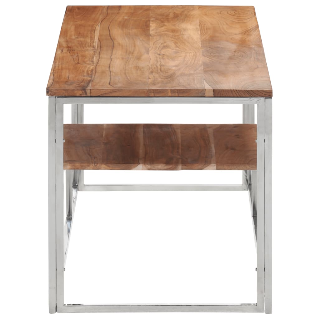 Salontafel roestvrij staal en massief acaciahout zilverkleurig is nu te koop bij PeponiXL, paradijselijk wonen!