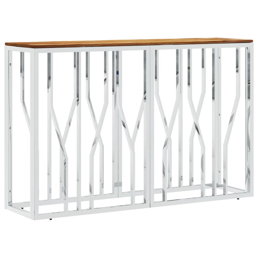 Wandtafel roestvrij staal en massief acaciahout zilverkleurig is nu te koop bij PeponiXL, paradijselijk wonen!