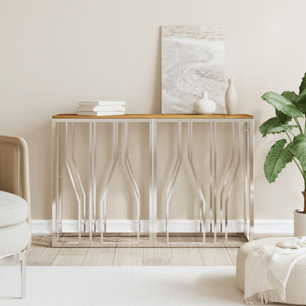 Wandtafel roestvrij staal en massief acaciahout zilverkleurig is nu te koop bij PeponiXL, paradijselijk wonen!