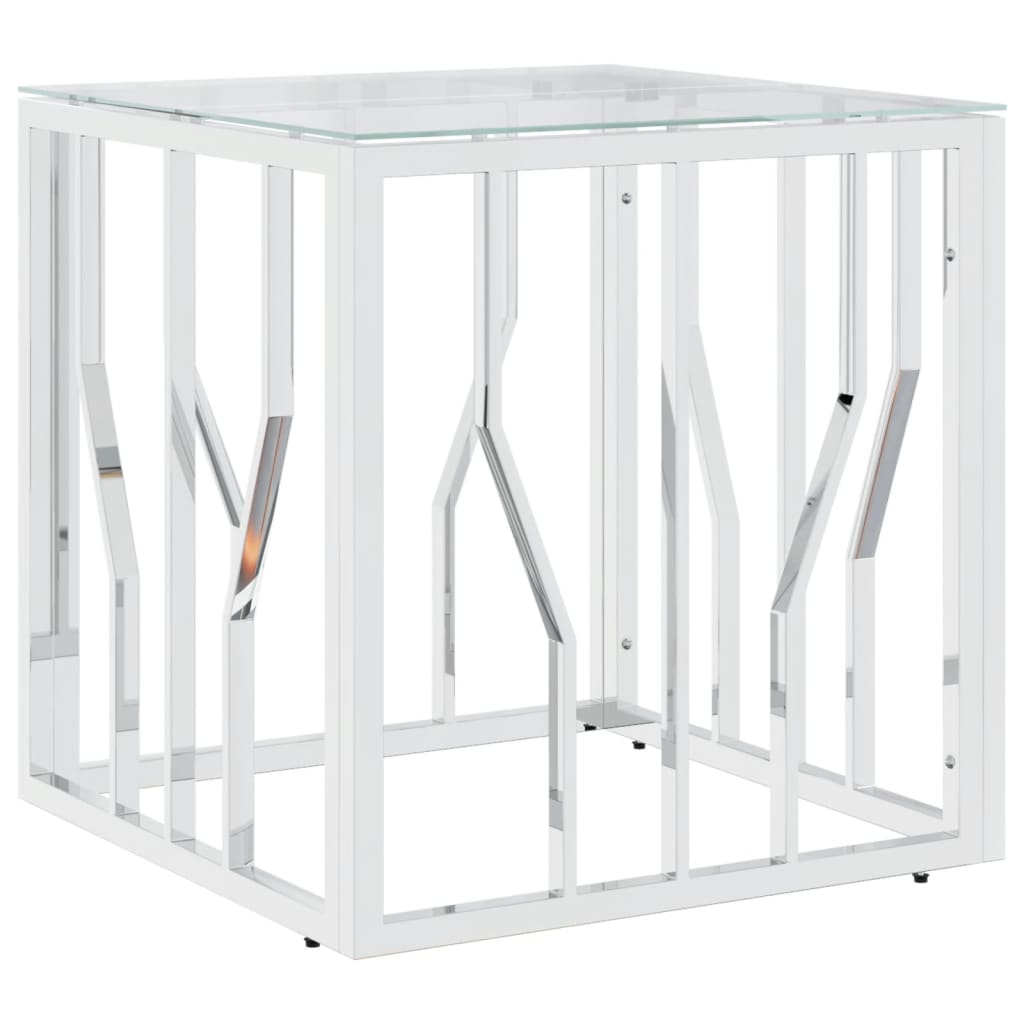 Salontafel 50x50x50 cm roestvrij staal en glas zilverkleurig is nu te koop bij PeponiXL, paradijselijk wonen!