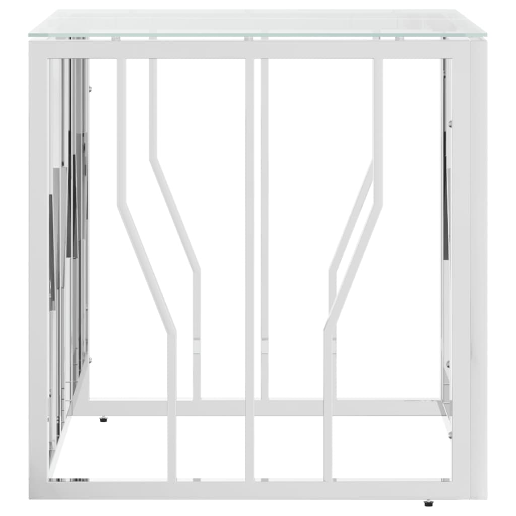Salontafel 50x50x50 cm roestvrij staal en glas zilverkleurig is nu te koop bij PeponiXL, paradijselijk wonen!