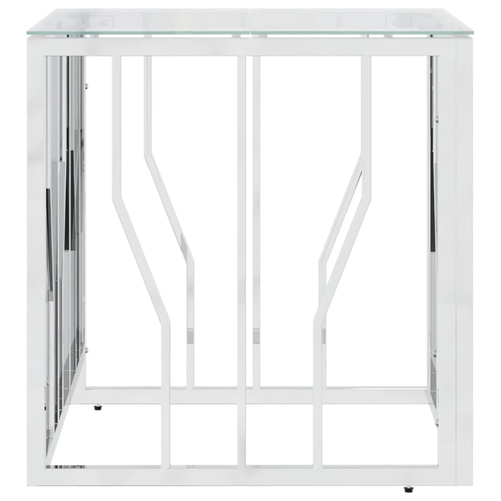 Salontafel 50x50x50 cm roestvrij staal en glas zilverkleurig is nu te koop bij PeponiXL, paradijselijk wonen!