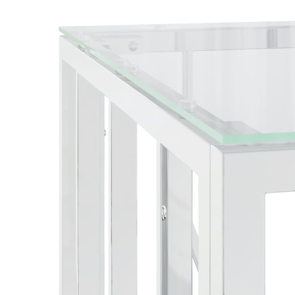 Salontafel 50x50x50 cm roestvrij staal en glas zilverkleurig is nu te koop bij PeponiXL, paradijselijk wonen!