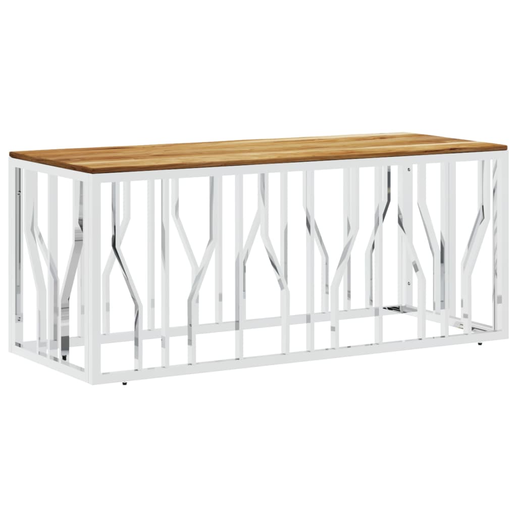 Salontafel roestvrij staal en massief acaciahout zilverkleurig is nu te koop bij PeponiXL, paradijselijk wonen!