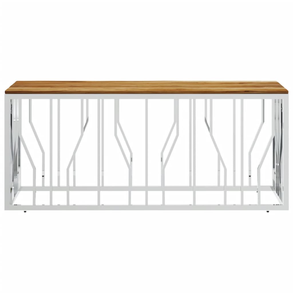 Salontafel roestvrij staal en massief acaciahout zilverkleurig is nu te koop bij PeponiXL, paradijselijk wonen!