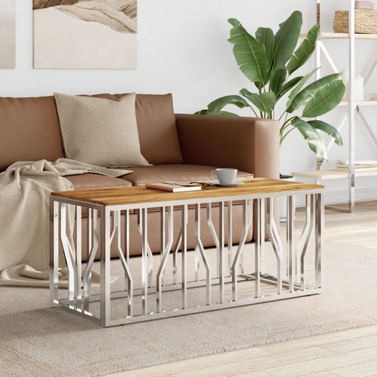 Salontafel roestvrij staal en massief acaciahout zilverkleurig is nu te koop bij PeponiXL, paradijselijk wonen!