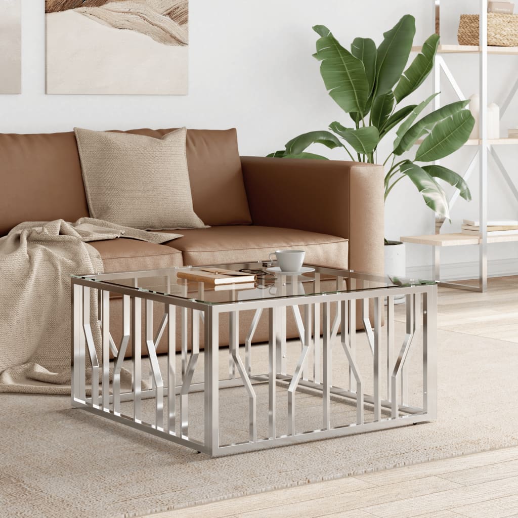 Salontafel 80x80x40 cm roestvrij staal en glas is nu te koop bij PeponiXL, paradijselijk wonen!