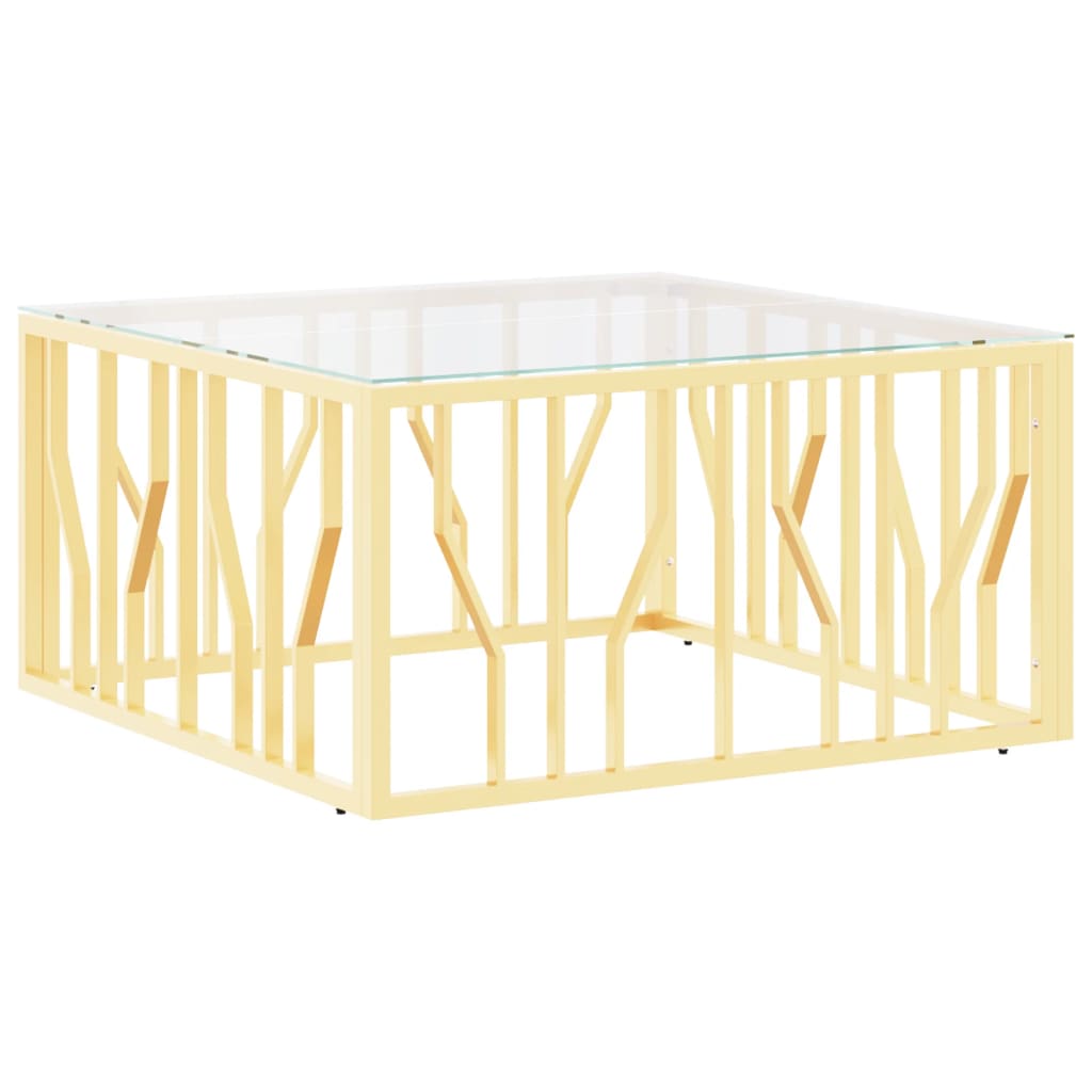 Salontafel 80x80x40 cm roestvrij staal en glas goudkleurig is nu te koop bij PeponiXL, paradijselijk wonen!
