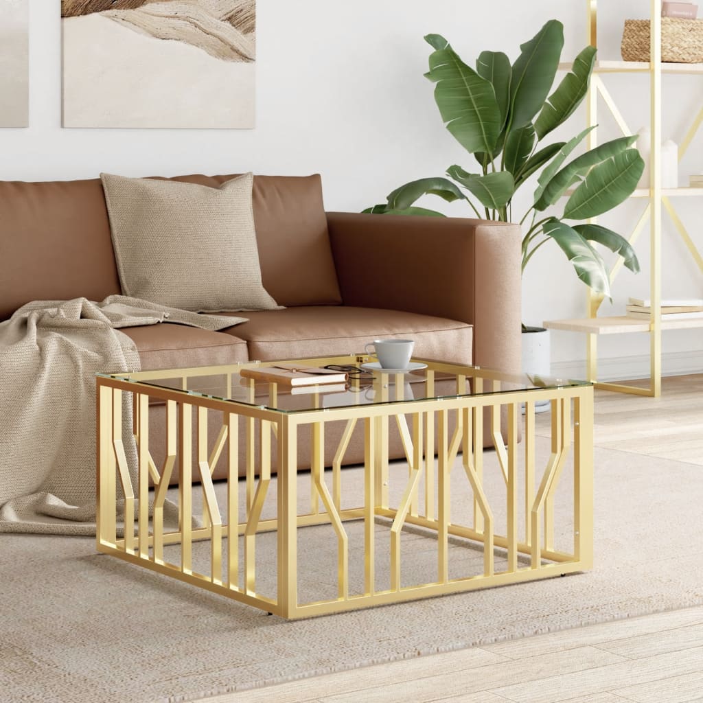 Salontafel 80x80x40 cm roestvrij staal en glas goudkleurig is nu te koop bij PeponiXL, paradijselijk wonen!