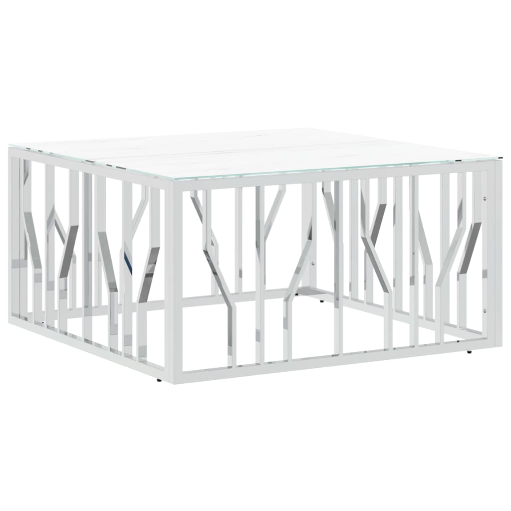 Salontafel 80x80x40 cm roestvrij staal en glas zilverkleurig is nu te koop bij PeponiXL, paradijselijk wonen!