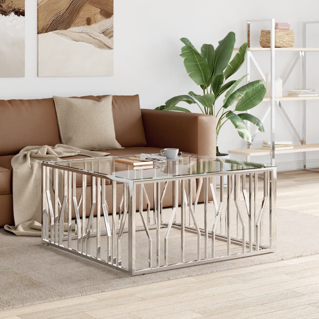 Salontafel 100x100x50 cm roestvrij staal en glas is nu te koop bij PeponiXL, paradijselijk wonen!