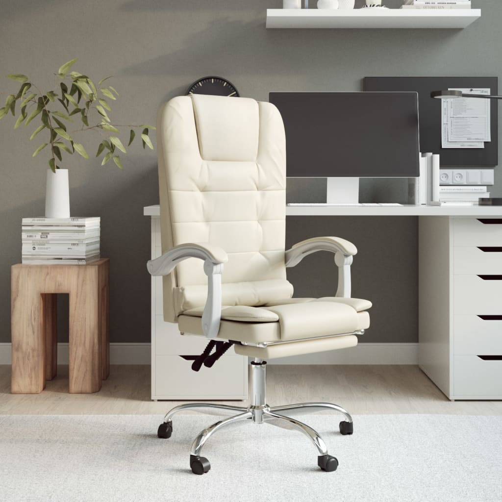 Kantoorstoel massage verstelbaar kunstleer crèmekleurig is nu te koop bij PeponiXL, paradijselijk wonen!