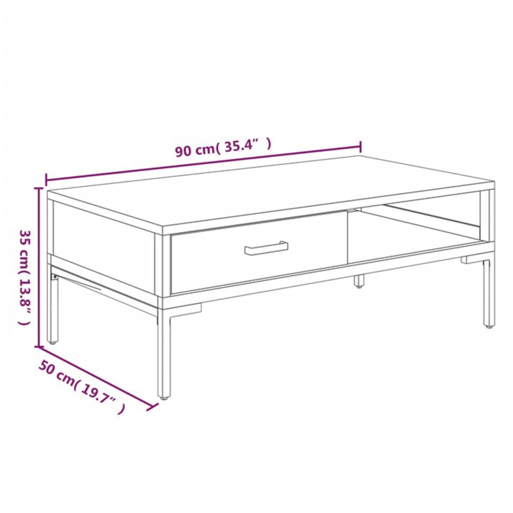 Salontafel 90x50x35 cm massief grenenhout zwart is nu te koop bij PeponiXL, paradijselijk wonen!