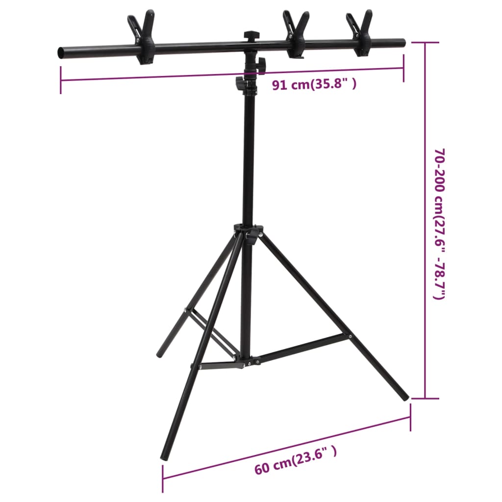 Achtergrondstandaard T-vormig 91x60x(70-200) cm zwart is nu te koop bij PeponiXL, paradijselijk wonen!