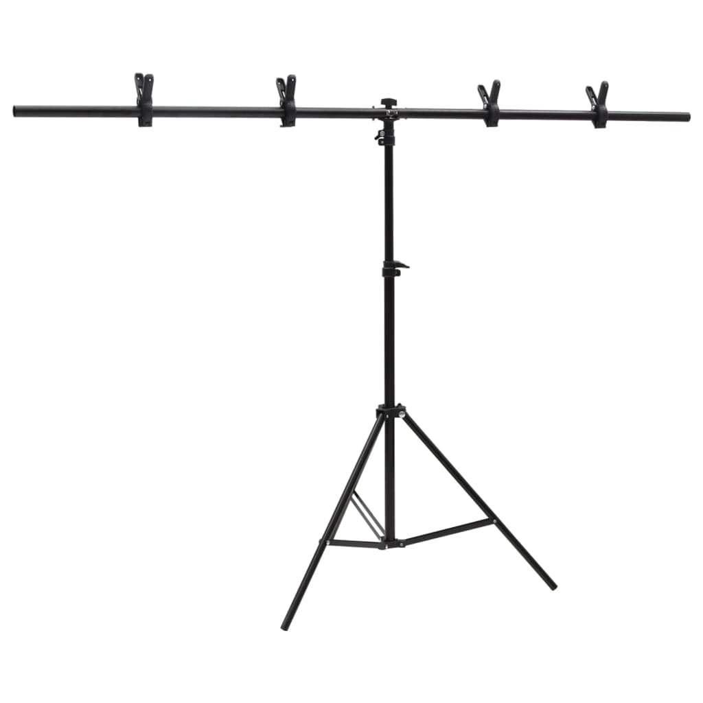 Achtergrondstandaard T-vormig 151x60x(70-200) cm zwart is nu te koop bij PeponiXL, paradijselijk wonen!