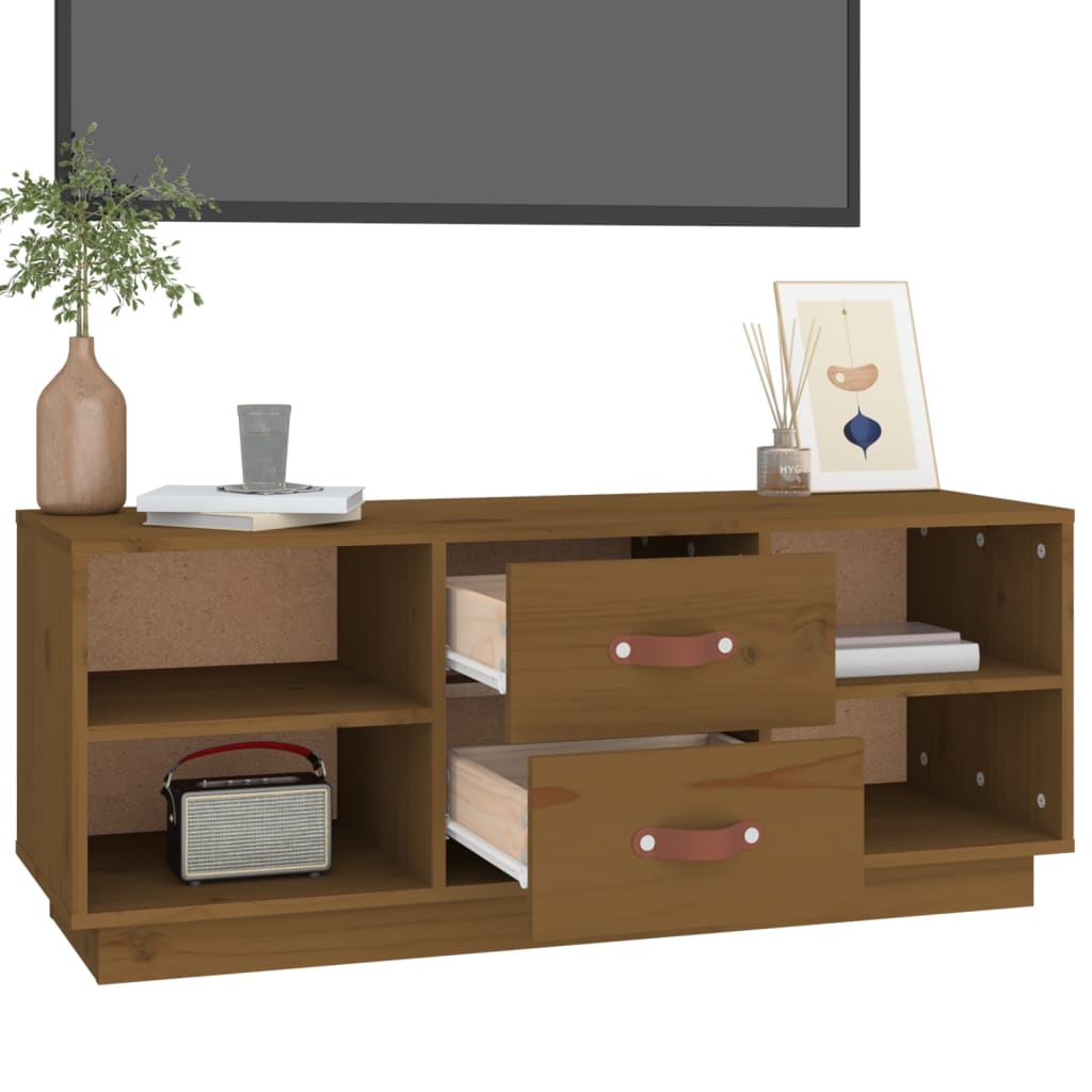 Tv-meubel 100x34x40 cm massief grenenhout honingbruin is nu te koop bij PeponiXL, paradijselijk wonen!