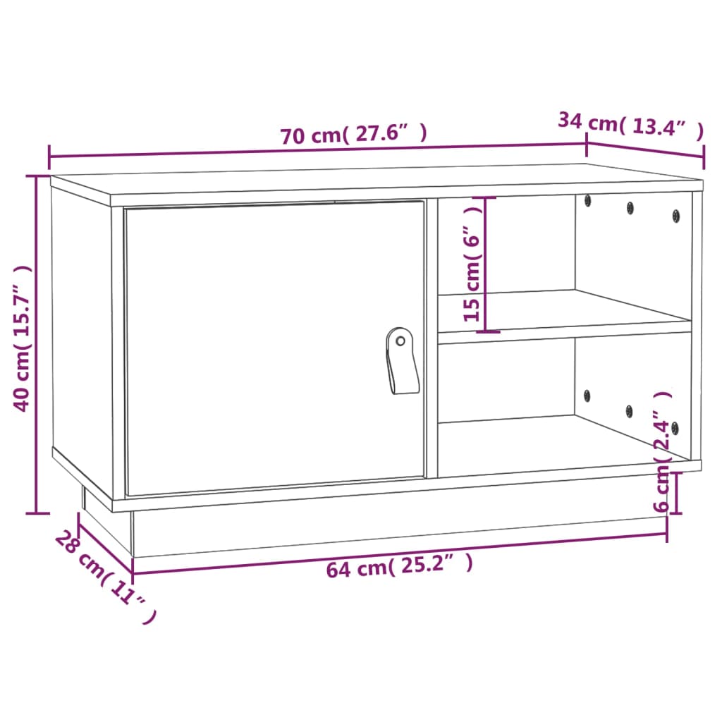 Tv-meubel 70x34x40 cm massief grenenhout honingbruin is nu te koop bij PeponiXL, paradijselijk wonen!