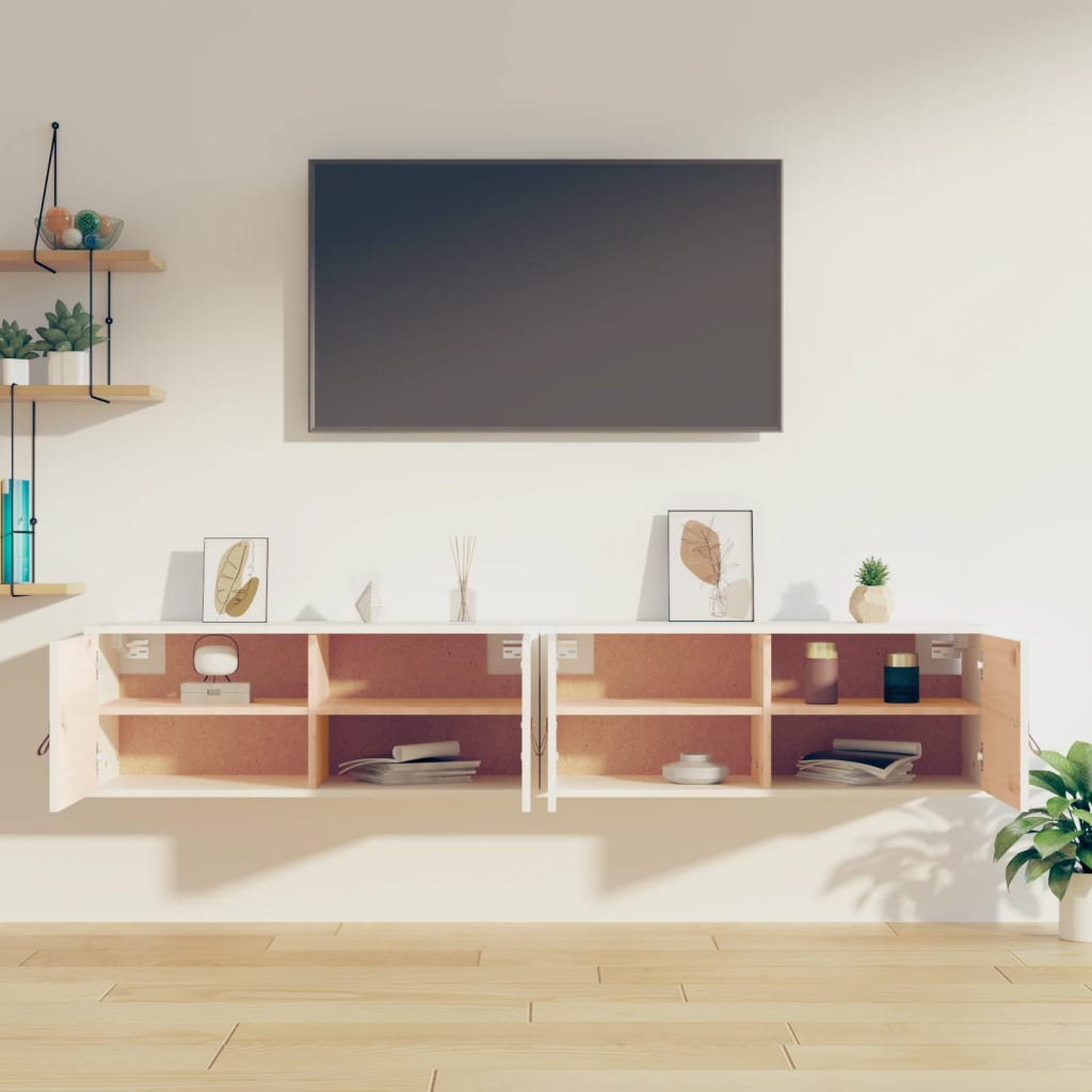 Wandkasten 2 st 80x30x30 cm massief grenenhout wit is nu te koop bij PeponiXL, paradijselijk wonen!