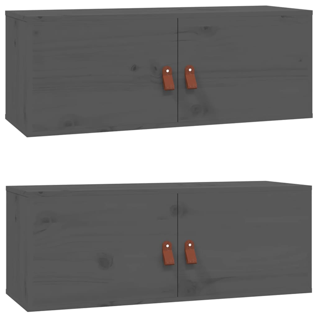 Wandkasten 2 st 80x30x30 cm massief grenenhout grijs