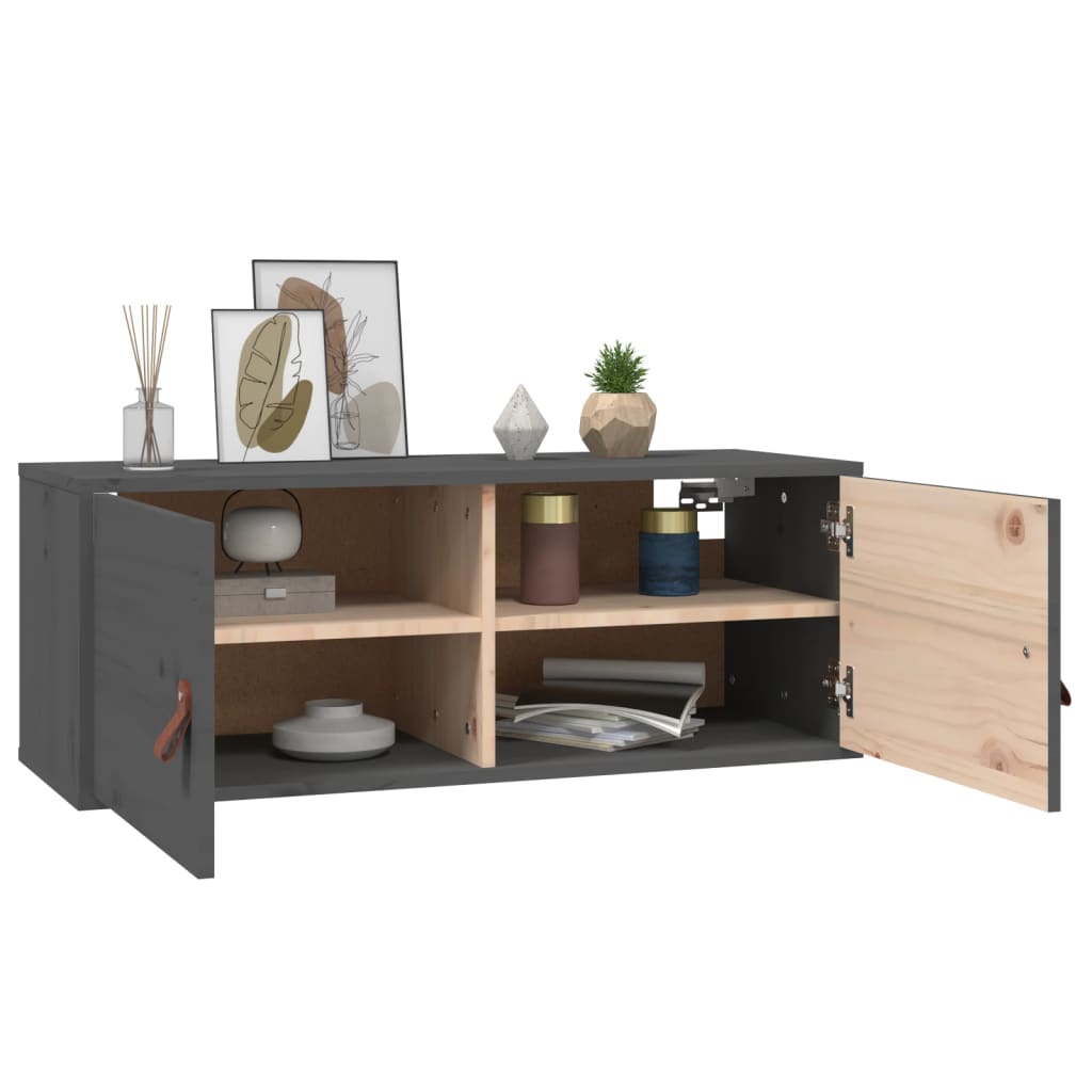 Wandkasten 2 st 80x30x30 cm massief grenenhout grijs