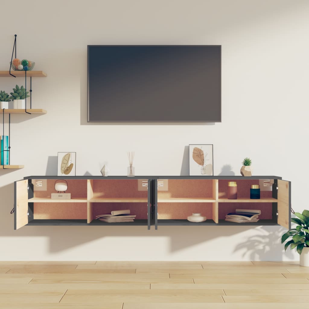Wandkasten 2 st 80x30x30 cm massief grenenhout grijs