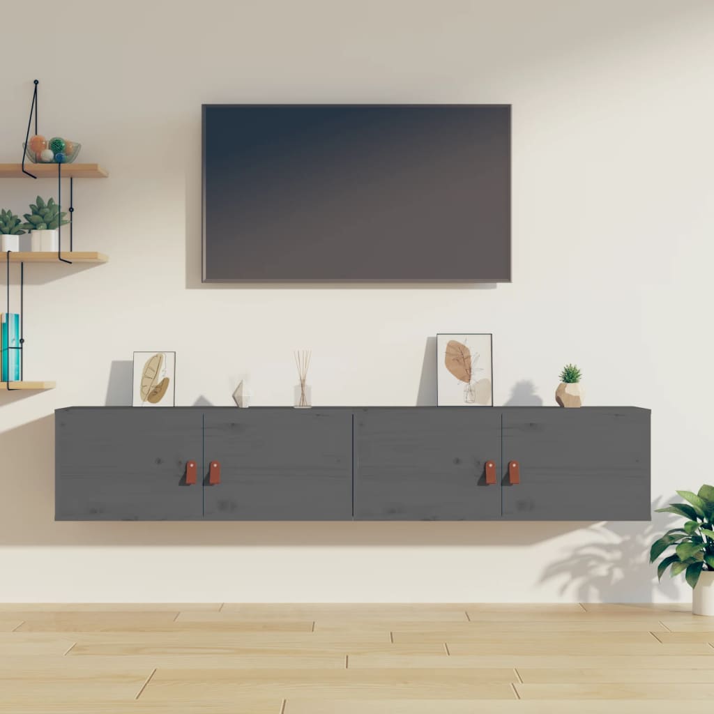 Wandkasten 2 st 80x30x30 cm massief grenenhout grijs
