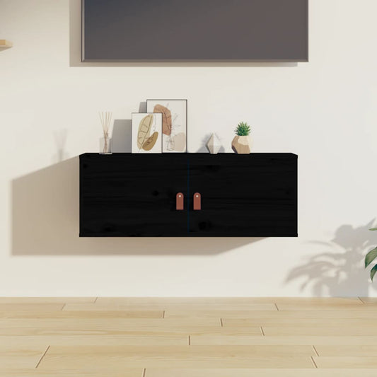 Wandkast 80x30x30 cm massief grenenhout zwart is nu te koop bij PeponiXL, paradijselijk wonen!