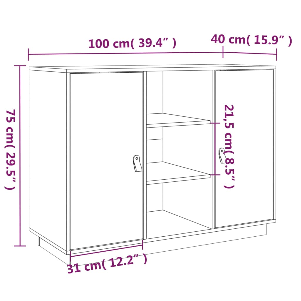 Dressoir 100x40x75 cm massief grenenhout wit is nu te koop bij PeponiXL, paradijselijk wonen!
