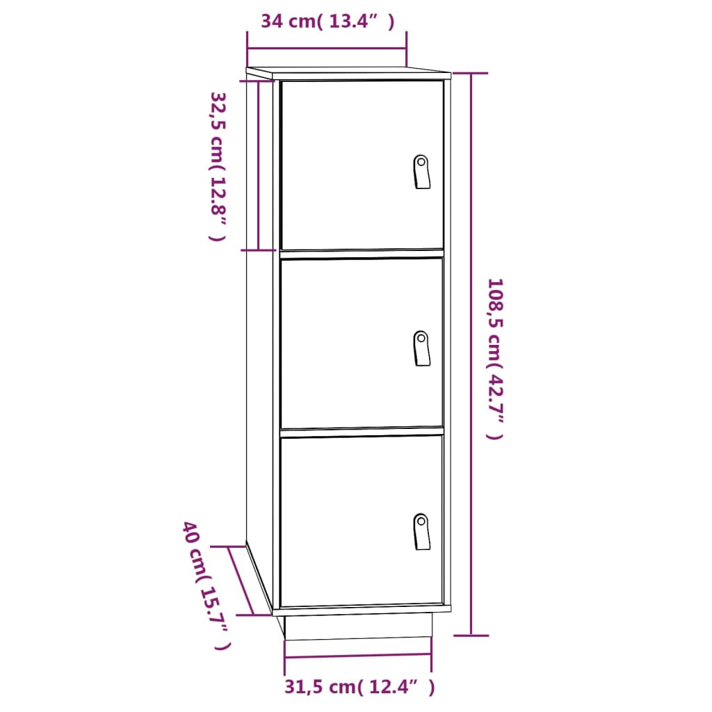 Hoge kast 34x40x108,5 cm massief grenenhout grijs is nu te koop bij PeponiXL, paradijselijk wonen!