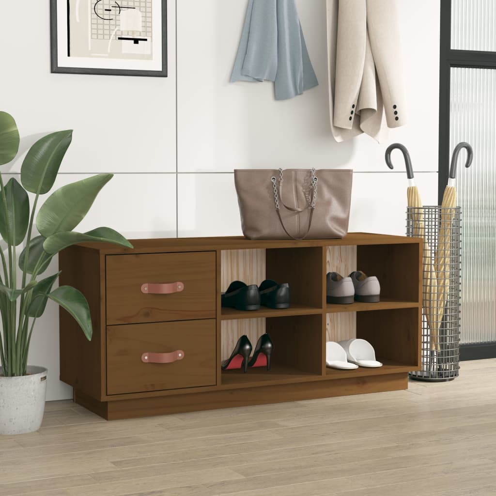 Schoenenbank 100x34x45 cm massief grenenhout honingbruin is nu te koop bij PeponiXL, paradijselijk wonen!