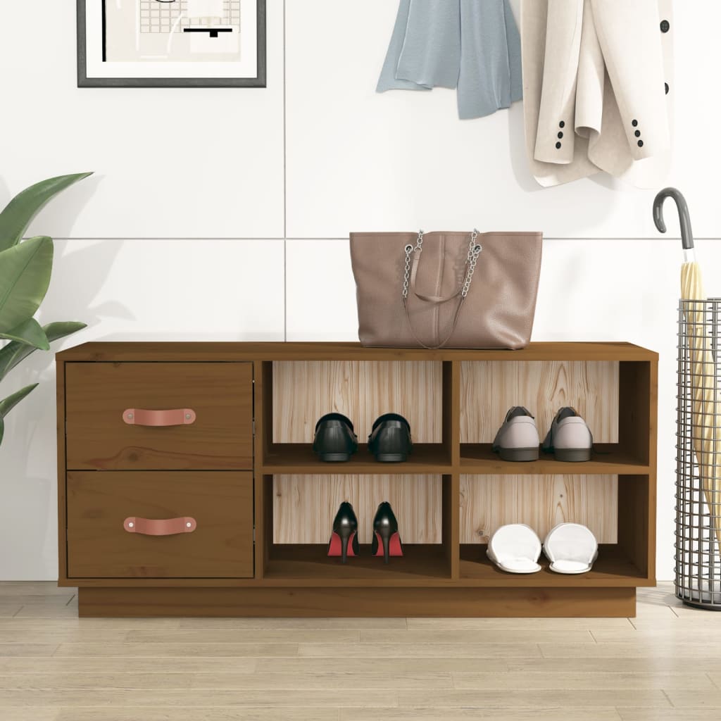 Schoenenbank 100x34x45 cm massief grenenhout honingbruin is nu te koop bij PeponiXL, paradijselijk wonen!