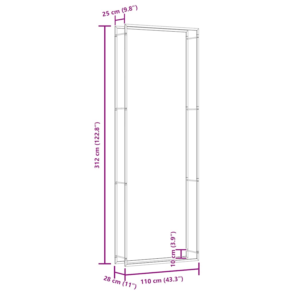 Haardhoutrek 110x28x312 cm staal matzwart is nu te koop bij PeponiXL, paradijselijk wonen!