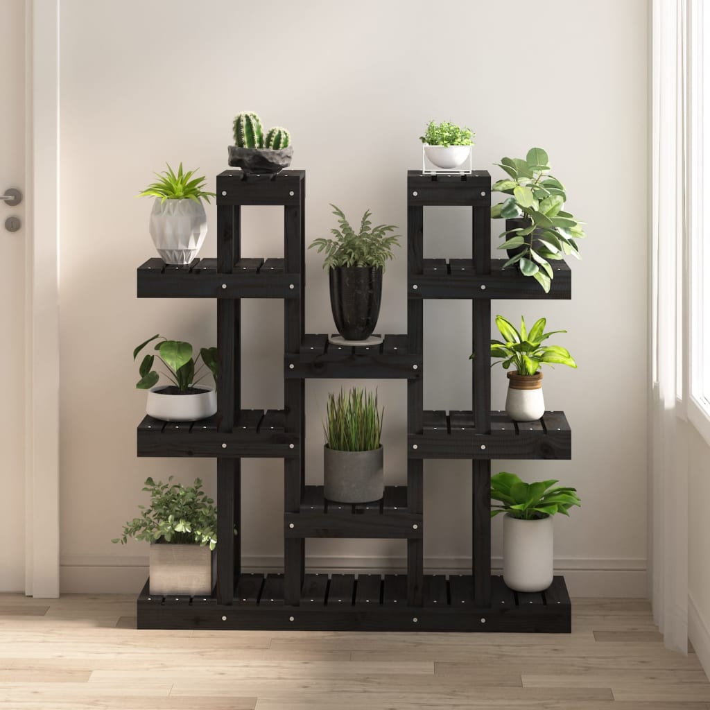 Plantenstandaard 104,5x25x109,5 cm massief grenenhout zwart is nu te koop bij PeponiXL, paradijselijk wonen!