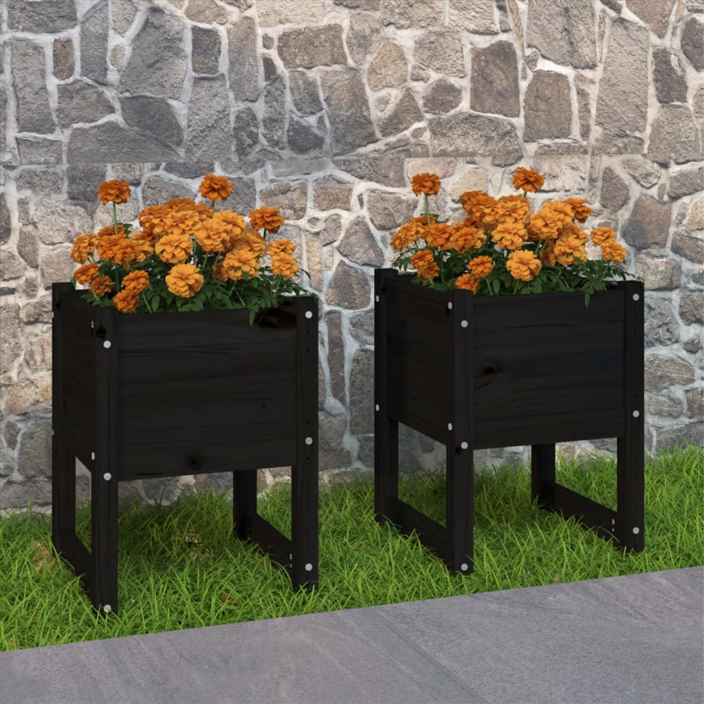 Plantenbakken 2 st 40x40x52,5 cm massief grenenhout zwart is nu te koop bij PeponiXL, paradijselijk wonen!