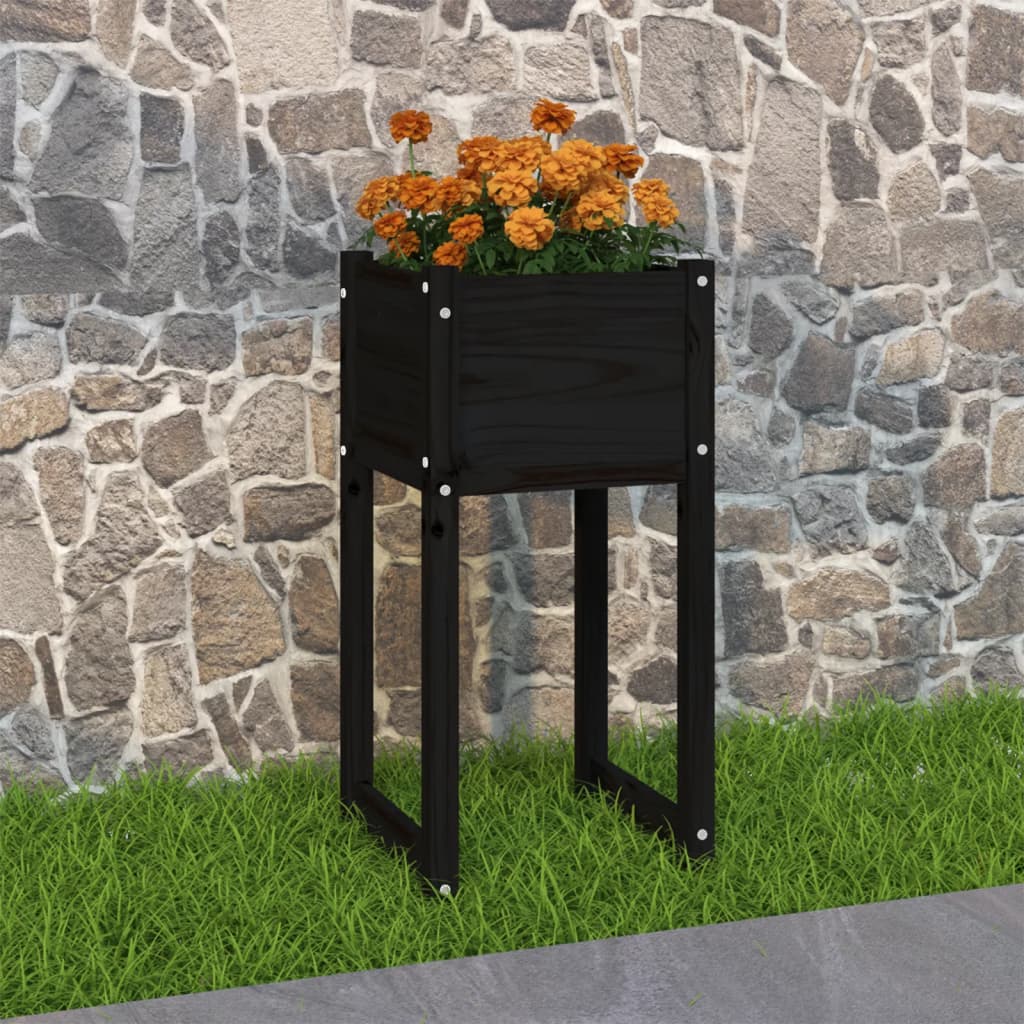 Plantenbak 40x40x81 cm massief grenenhout zwart is nu te koop bij PeponiXL, paradijselijk wonen!