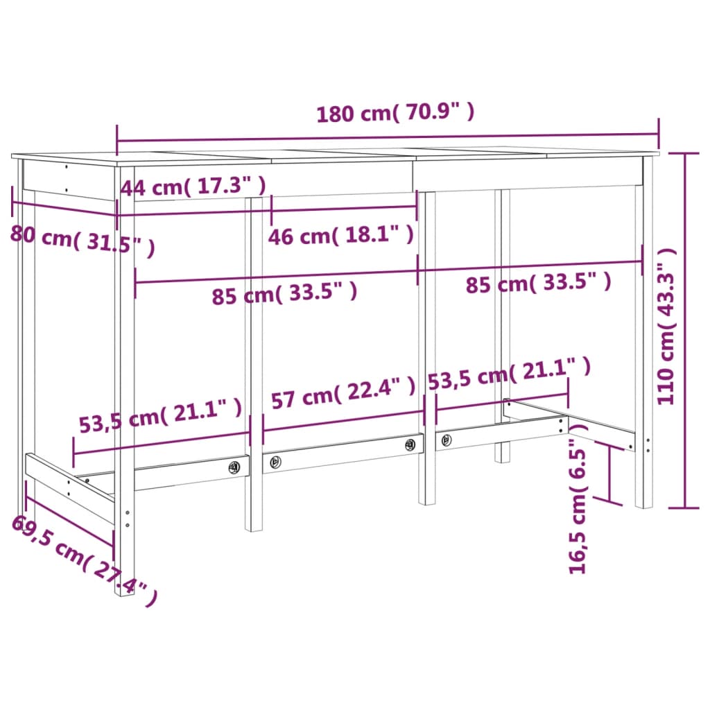 Bartafel 180x80x110 cm massief grenenhout is nu te koop bij PeponiXL, paradijselijk wonen!