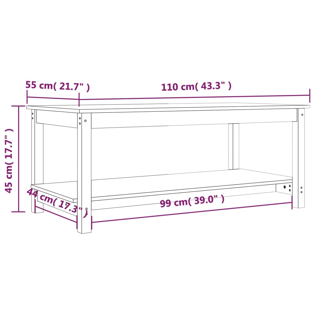 Salontafel 110x55x45 cm massief grenenhout is nu te koop bij PeponiXL, paradijselijk wonen!