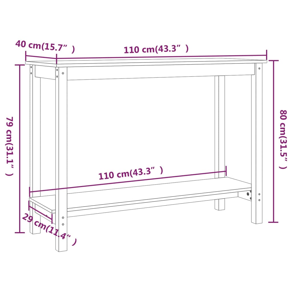 Wandtafel 110x40x80 cm massief grenenhout wit is nu te koop bij PeponiXL, paradijselijk wonen!