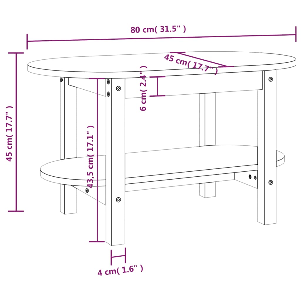 Salontafel 80x45x45 cm massief grenenhout is nu te koop bij PeponiXL, paradijselijk wonen!